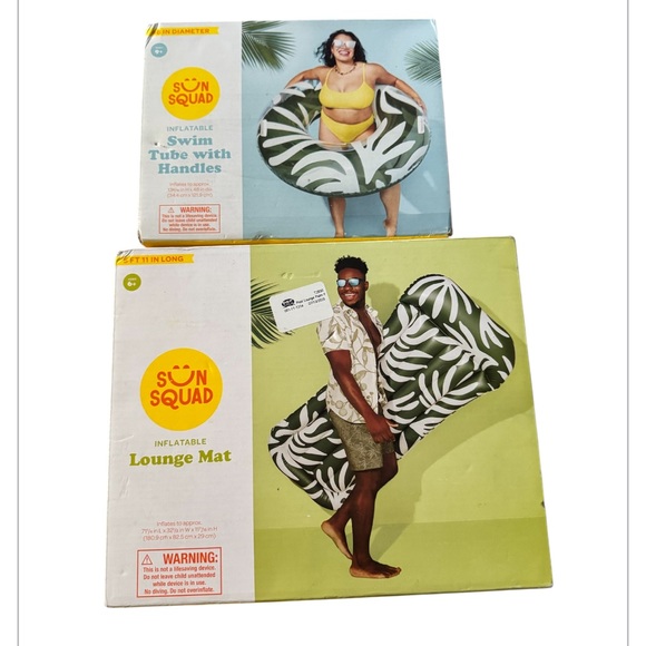 SUN SQUAD  tropical print Inflatable Swim Tube and Lounge Mat set - Picture 1 of 6